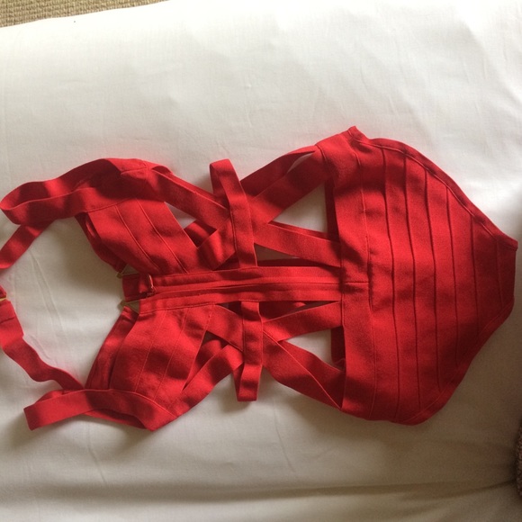 HERVE LEGER SAGAN ONE PIECE IN CORAL/POPPY - Picture 7 of 7